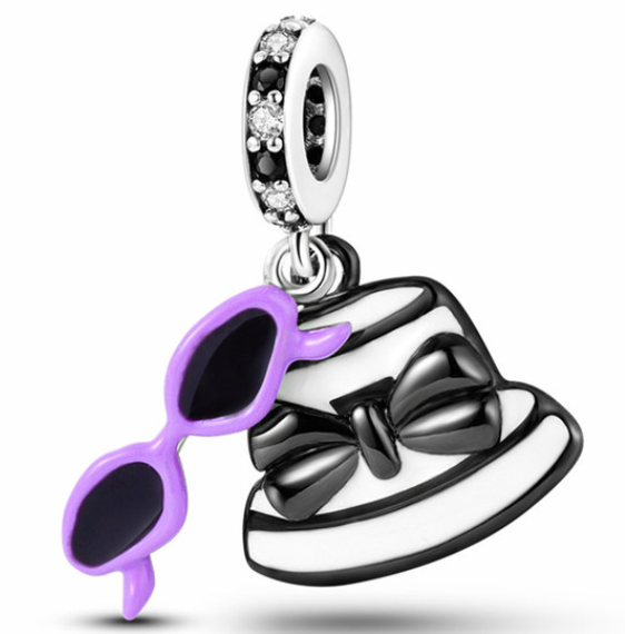 925 Sterling Silver Hat & Sunglasses Dangle Charm