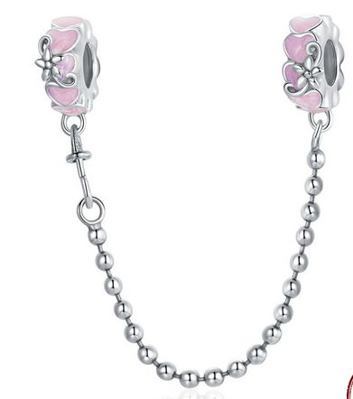 925 Sterling Silver Enamel Pink Glass SILICONE Safety Chain