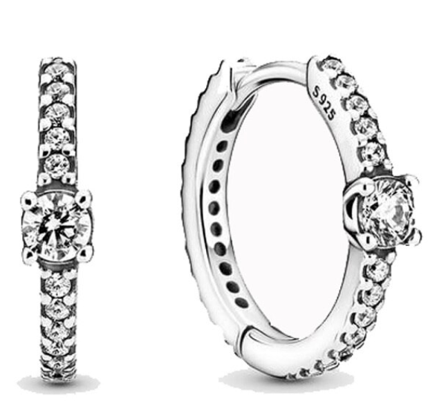 925 Sterling Silver Hoop CZ Earrings