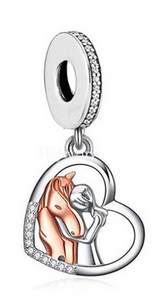 925 Sterling Silver Girl & Horse Heart Charm