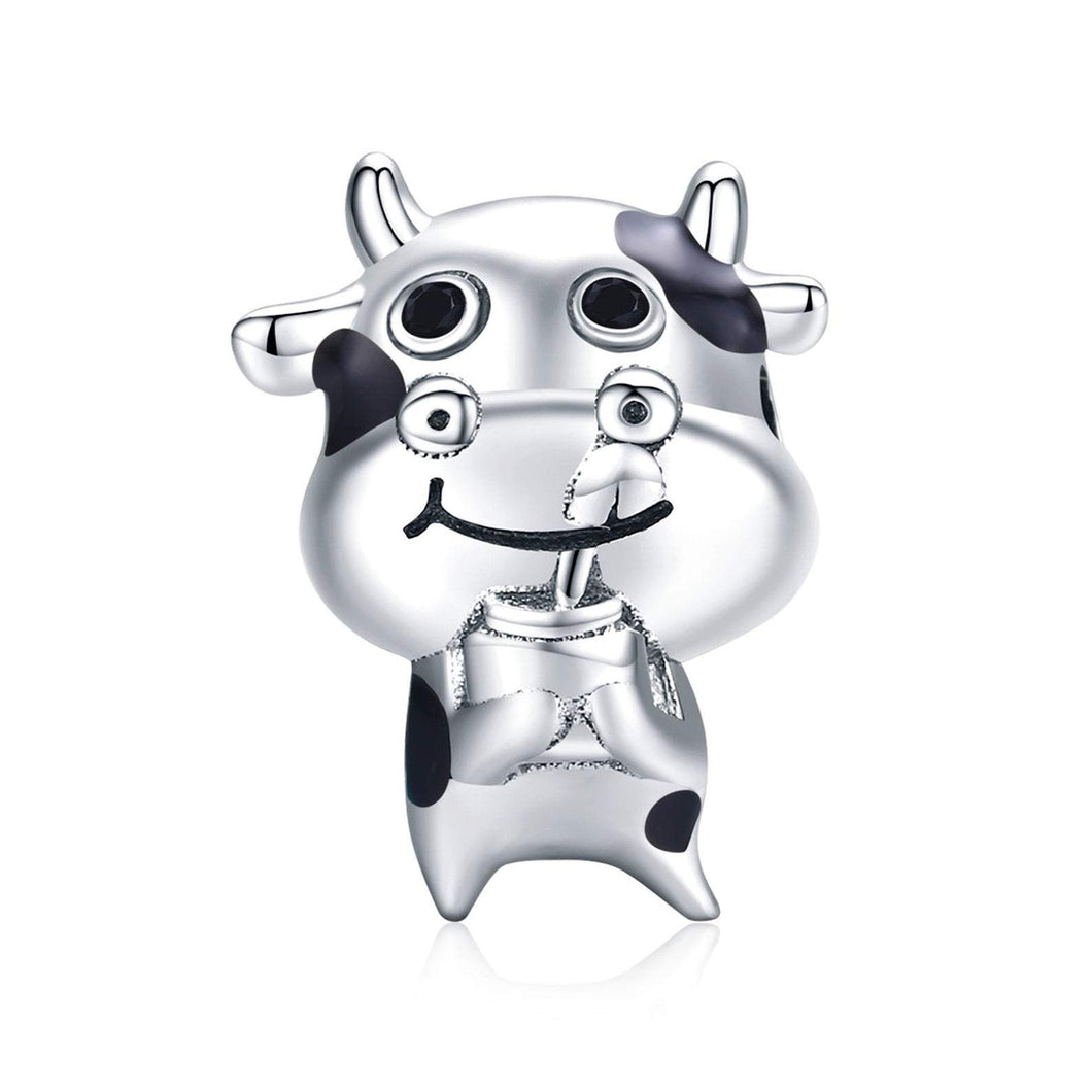 925 Sterling Silver Milkshake Cow Enamel Bead Charm