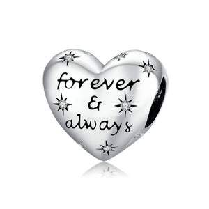 925 Sterling Silver Forever and Always Heart Bead Charm