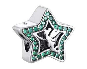 925 Sterling Silver Green CZ Tinkerbell Star Bead Charm
