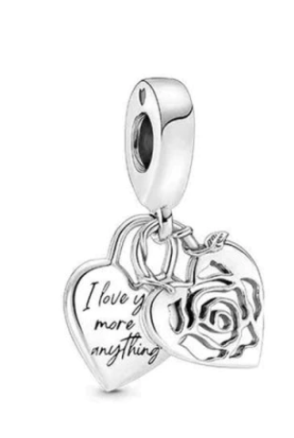 925 Sterling Silver Love You More Heart Dangle Charm