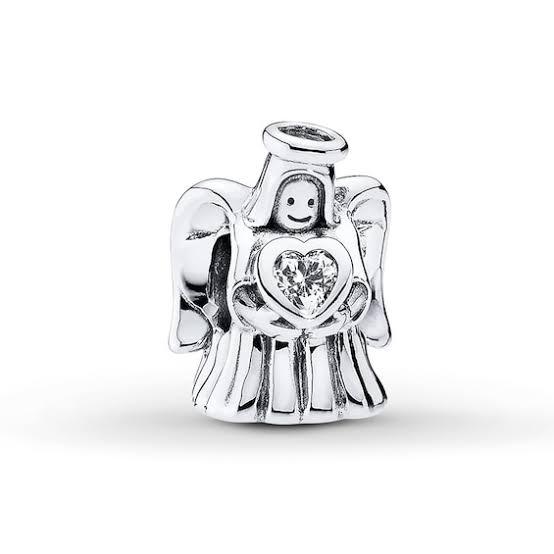 925 Sterling Silver Angel cz heart Charm