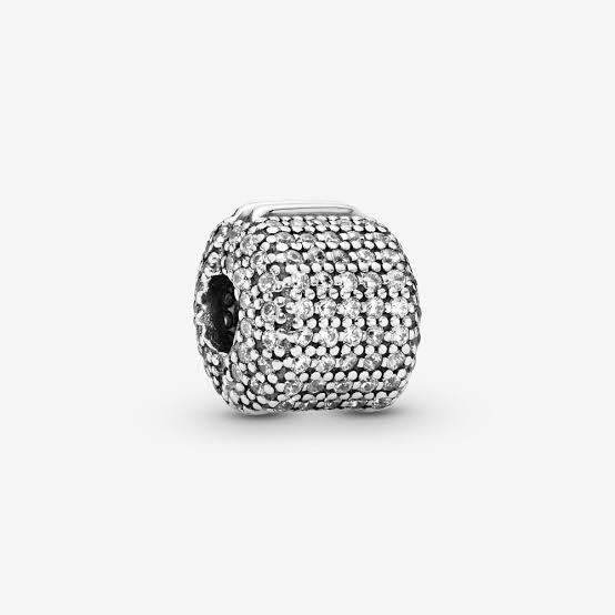 925 Sterling Silver Sparkling Clear CZ Barrel Pandora Compatible CLIP