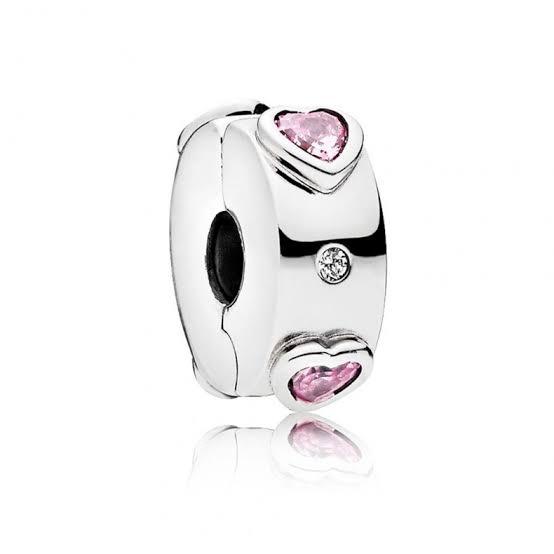 925 Sterling Silver Pink CZ Hearts CLIP