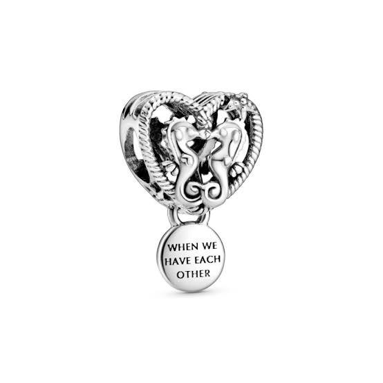 925 Sterling Silver Seahorses Heart Charm Bead