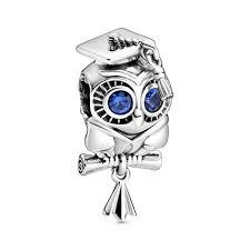 925 Sterling Silver Graduation OWL Blue Eyes Charm