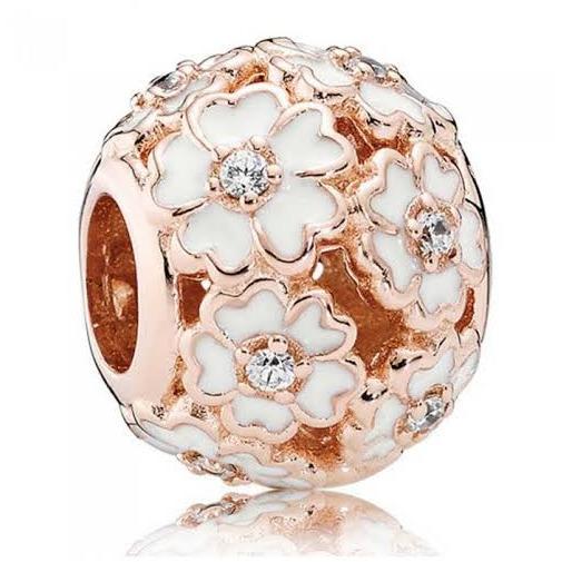 Rose Gold White Primrose Charm