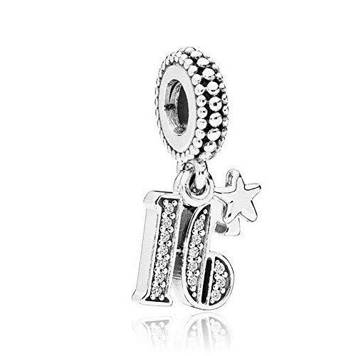 925 Sterling Silver Birthday 16 Dangle Charm