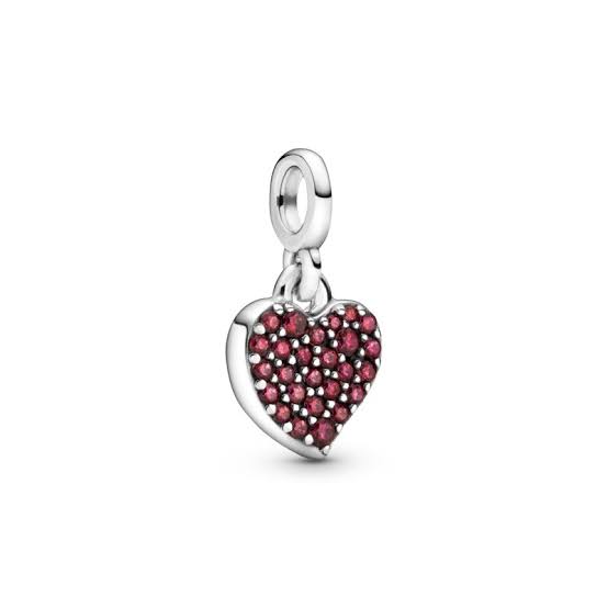 925 Sterling Silver Red CZ Heart ME Dangle Charm