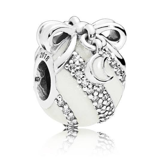 925 Sterling Silver White Enamel Christmas Gift Ball Bead Charm