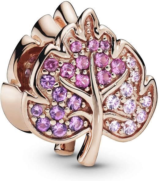 Rose Gold-Color Shades of Purple CZ Leaf Charm