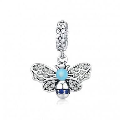 925 Sterling Silver Blue CZ Bee Dangle Charm