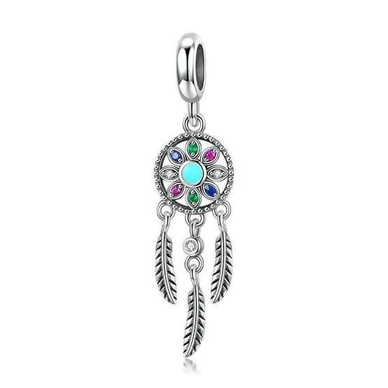 925 Sterling Silver Coloured Dream Catcher Charm
