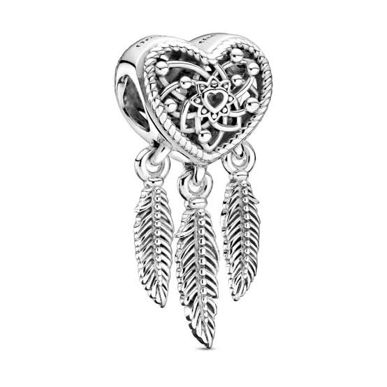 925 Sterling Silver Openwork Heart Dream Catcher Bead Charm