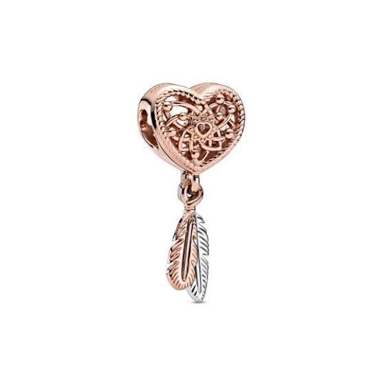 925 Sterling silver Rose Gold 2 Tone Dream Catcher Dangle Charm