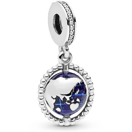 925 Sterling Silver Spinning Globe Dangle Charm