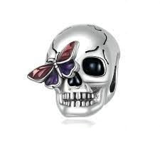 925 Sterling Silver Ghost Skull With Butterfly Bead Charm