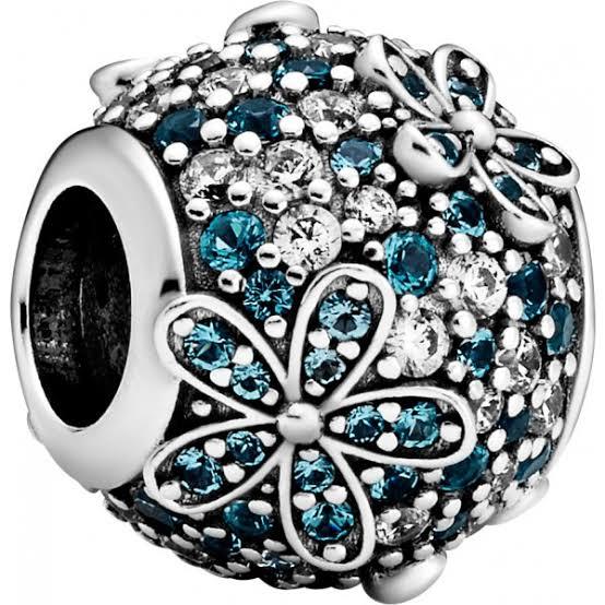 925 Sterling Silver Blue CZ Daisy Bead Charm