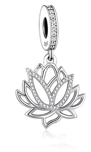 925 Sterling Silver Lotus Flower Dangle Charm