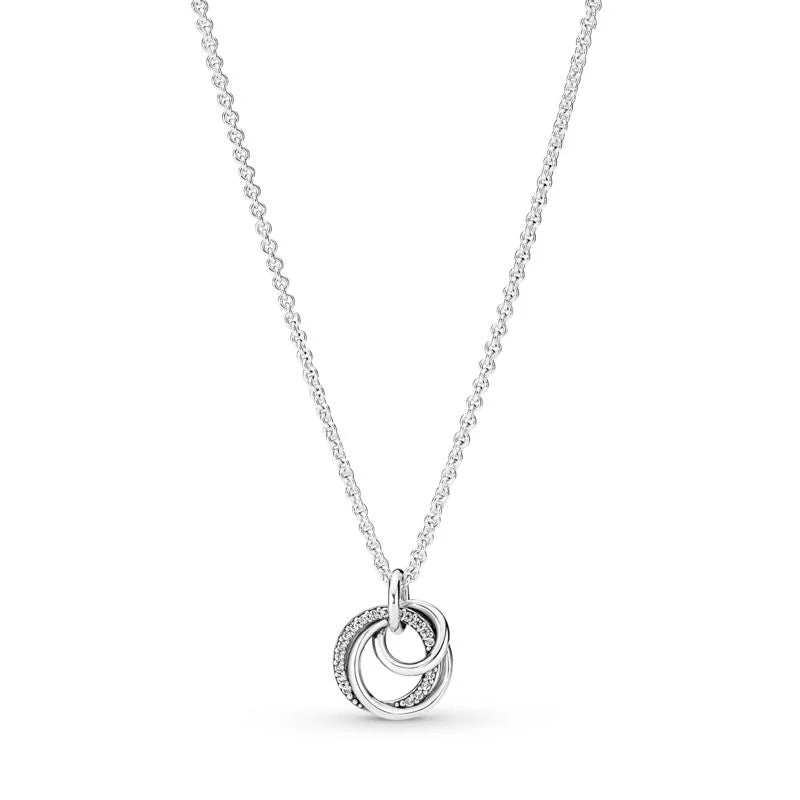925 Sterling Silver Family Always Encircled Pendant Necklace