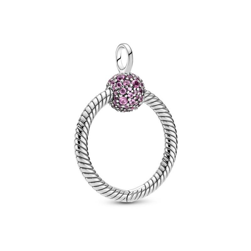 925 Sterling Silver Small Pink CZ O Pendant