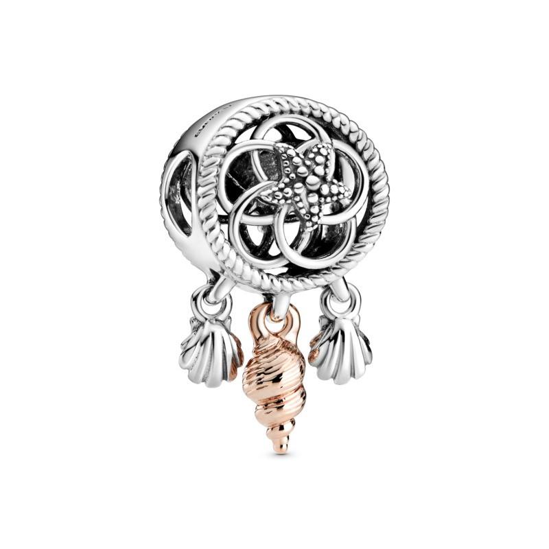 925 Sterling Silver two toned Seashell Dream catcher Bead Charm