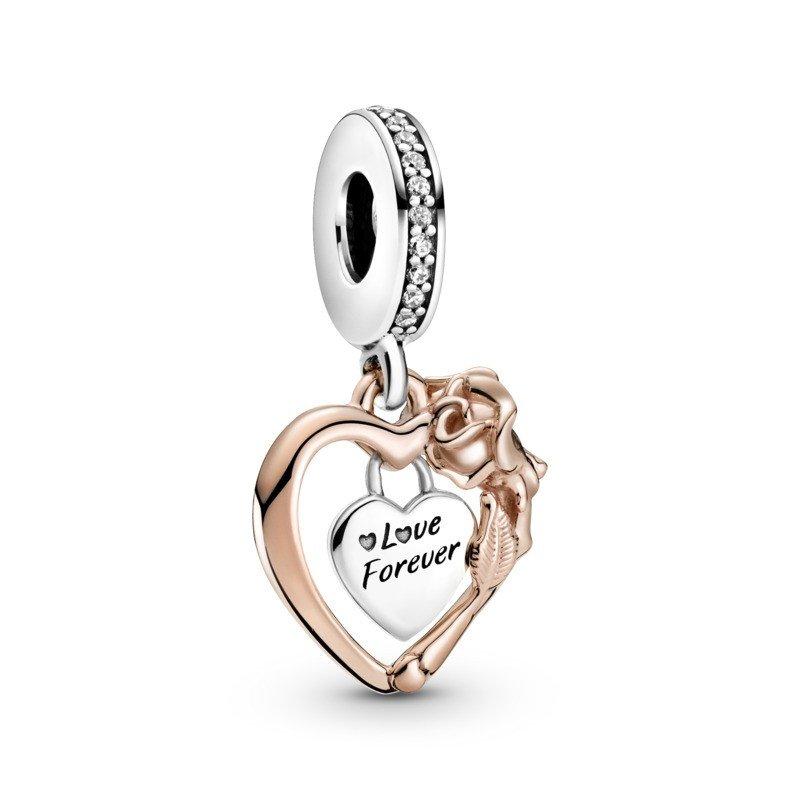 925 Sterling Silver Two Tone Love Forever Dangle Charm