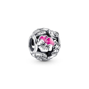 925 Sterling Silver Pink Pansy Flower Bead Charm