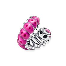 Load image into Gallery viewer, 925 Sterling Silver Cute Pink Enamel Caterpillar Bead Charm
