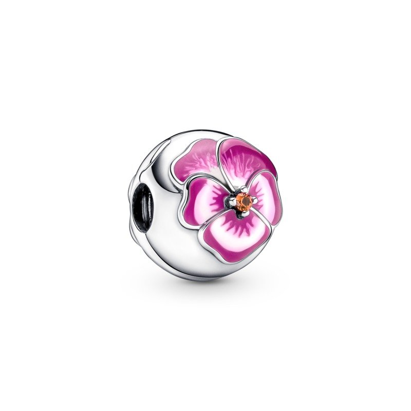 925 Sterling Silver Pink Pansy Flower Clip