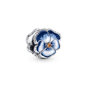 925 Sterling Silver Blue Pansy Flower Bead Charm