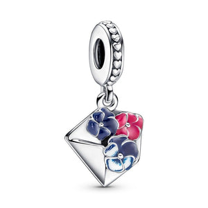 925 Sterling Silver Flower Letter Dangle Charm