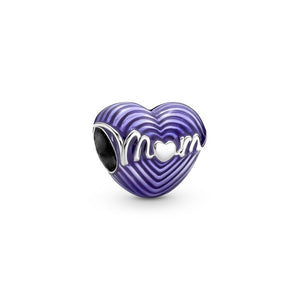 925 Sterling Silver Radiating Love Mom Heart Bead Charm