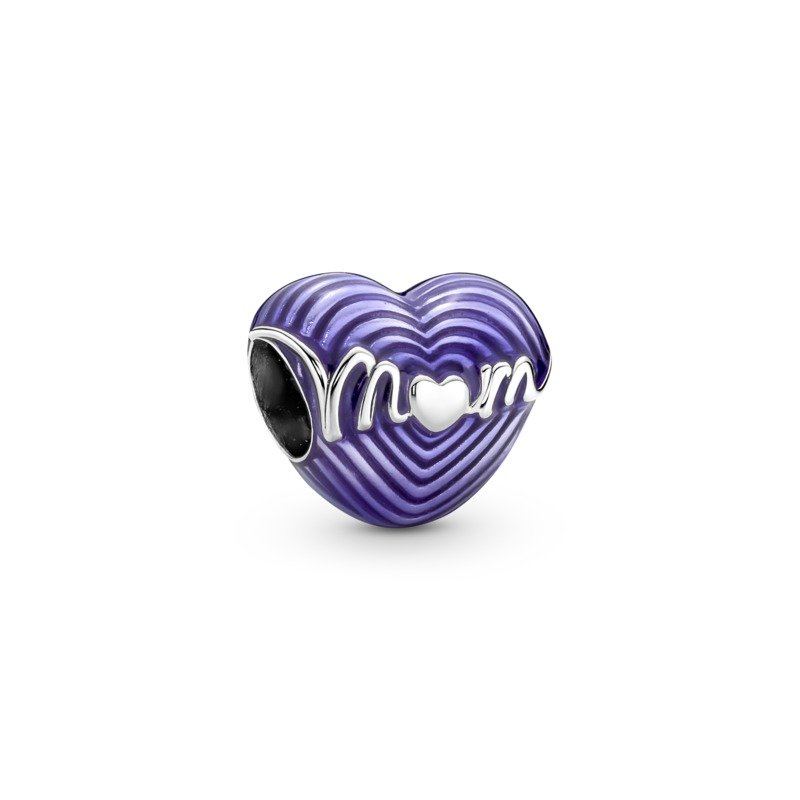 925 Sterling Silver Radiating Love Mom Heart Bead Charm