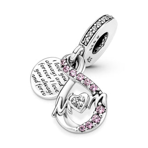 925 Sterling Silver Mom Infinity Double Dangle Charm