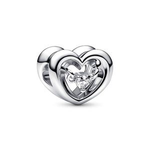 925 Sterling Silver CZ Heart Bead Charm