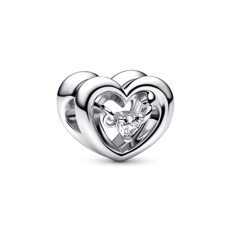 925 Sterling Silver CZ Heart Bead Charm