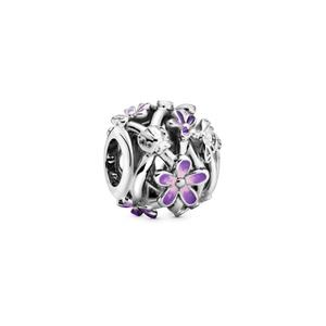 925 Sterling Silver Purple Enamel Daisy Bead Charm