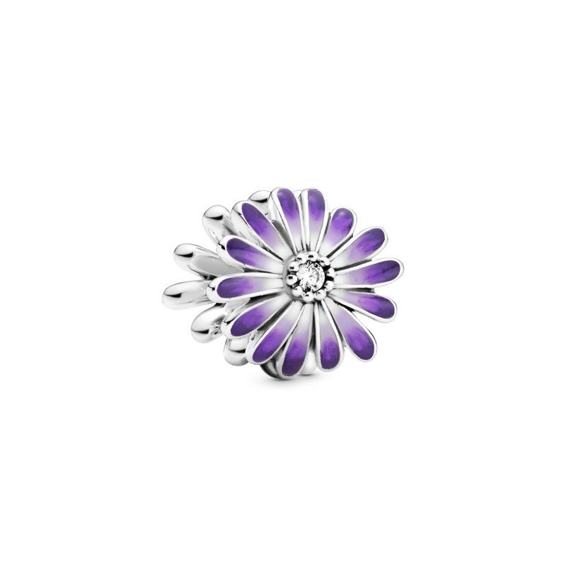 925 Sterling Silver Purple Enamel Daisy Bead Charm