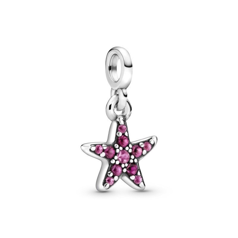 925 Sterling Silver Pink CZ Starfish ME Dangle Charm