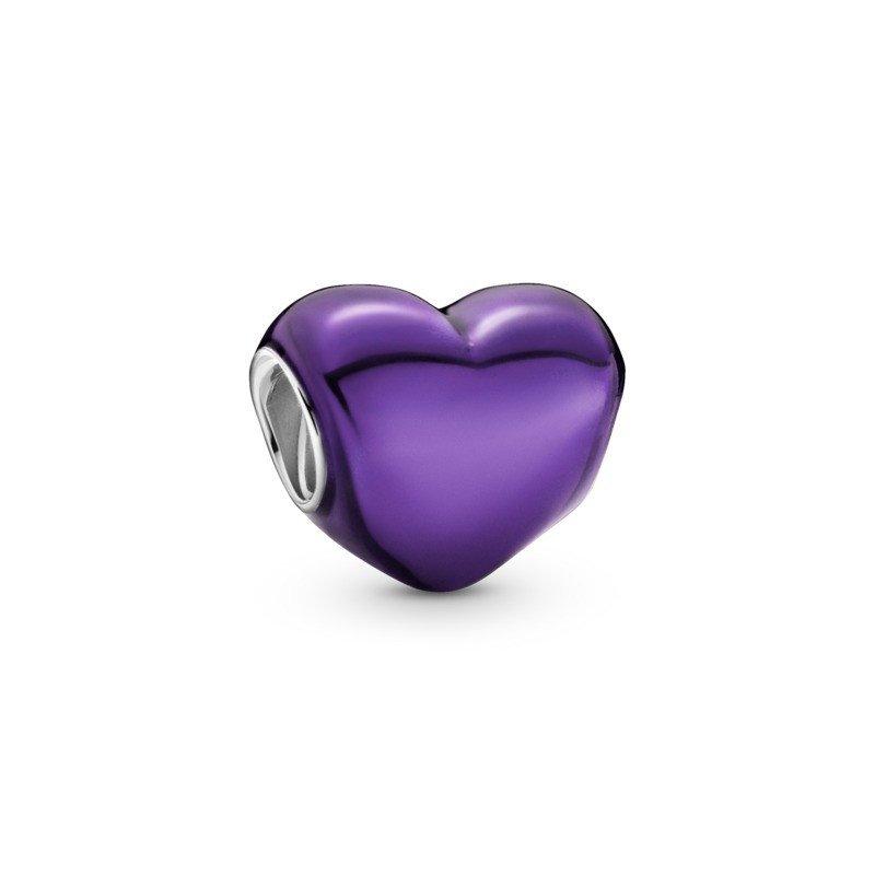 925 Sterling Silver Purple Enamel Heart Bead Charm