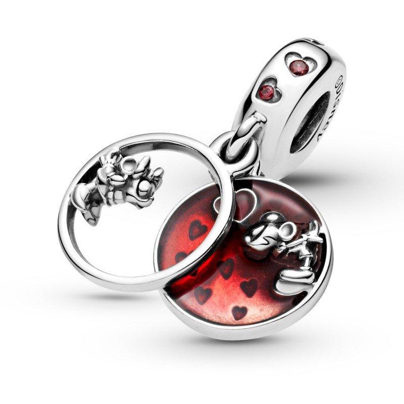 925 Sterling Silver Minnie and Mickey Kiss Dangle Charm