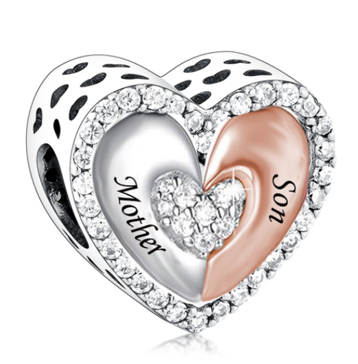 925 Sterling Silver Two Tone Mother & Son Heart Charm
