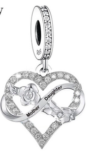 925 Sterling Silver Mother & Daughter Infinity Dangle Charm