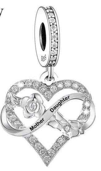 925 Sterling Silver Mother & Daughter Infinity Dangle Charm