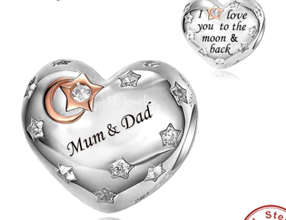 925 Sterling Silver Mum & Dad Heart Charm