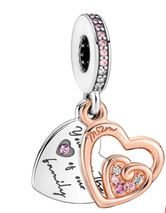 925 Sterling Silver Two Tone "Mom" Heart Charm